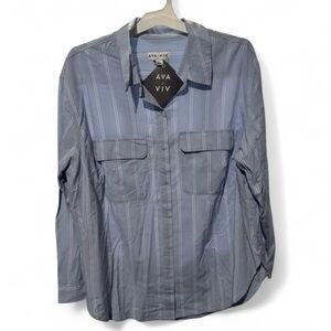Size XXL Ava & Viv Women’s  Light Blue Striped Button Down Shirt